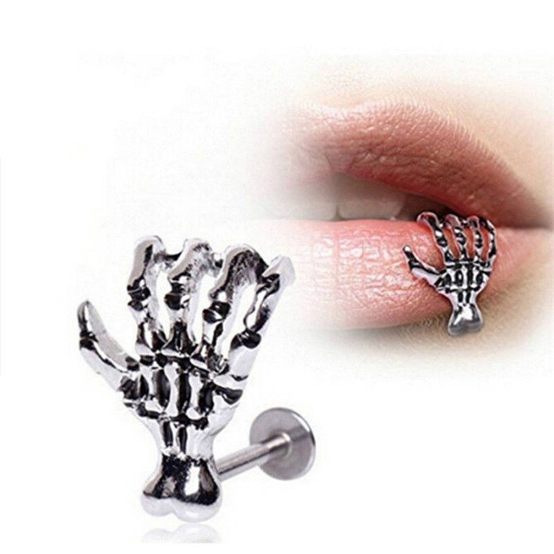 Skeleton Hand Silver Stainless Steel Labret Ear Stud