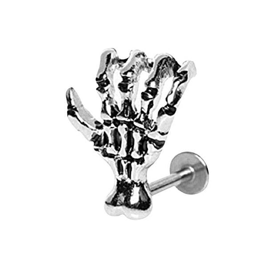 Skeleton Hand Silver Stainless Steel Labret Ear Stud