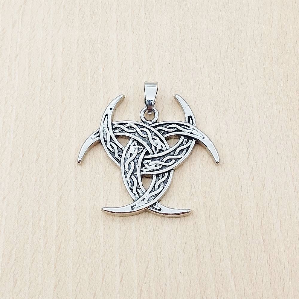 Three Crescent Moon Silver Titanium Steel Pendant