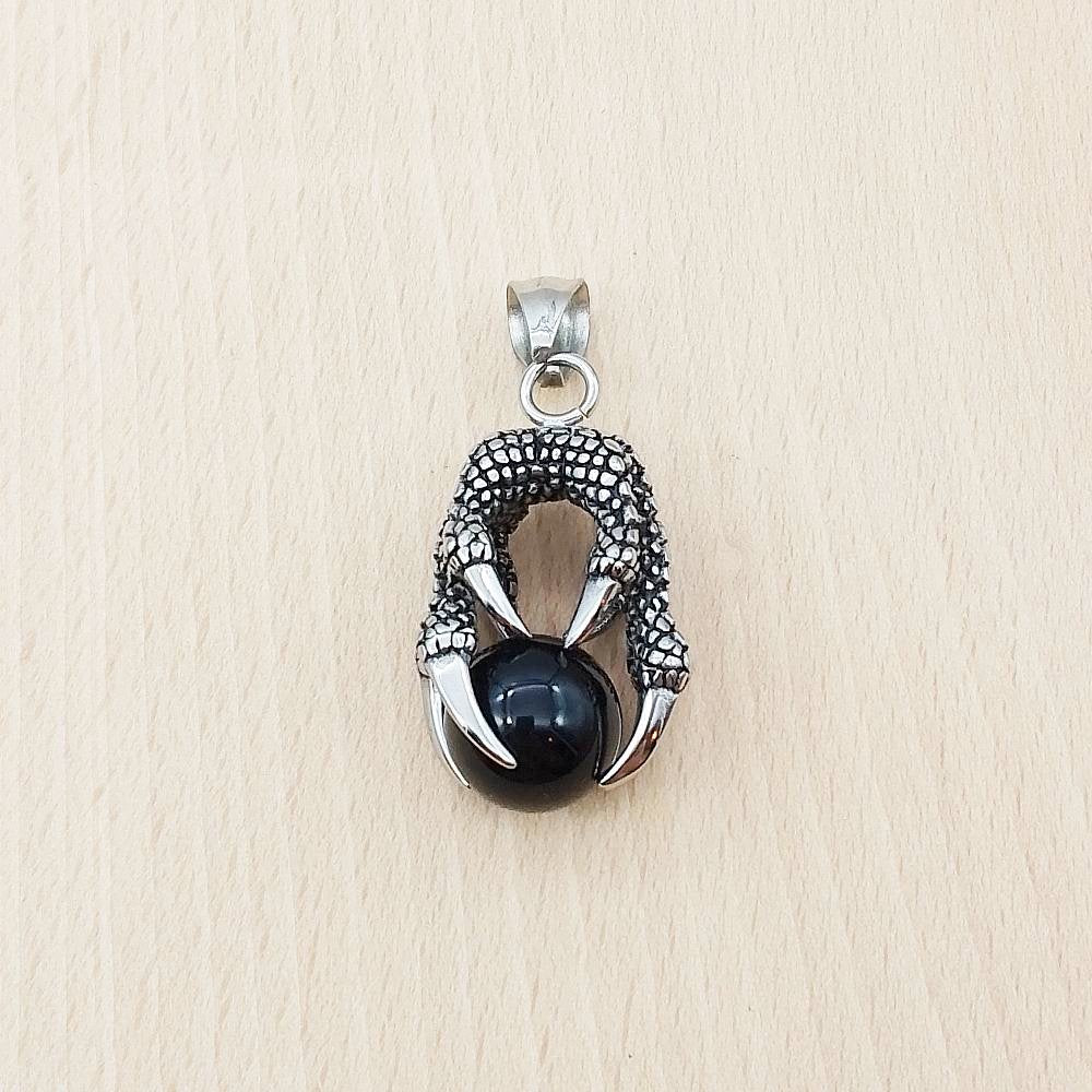 Dragon Claw Black Ball Silver Stainless Steel Pendant