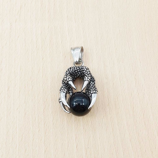 Dragon Claw Black Ball Silver Stainless Steel Pendant