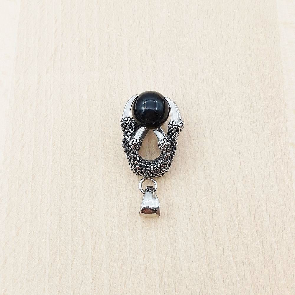 Dragon Claw Black Ball Silver Stainless Steel Pendant