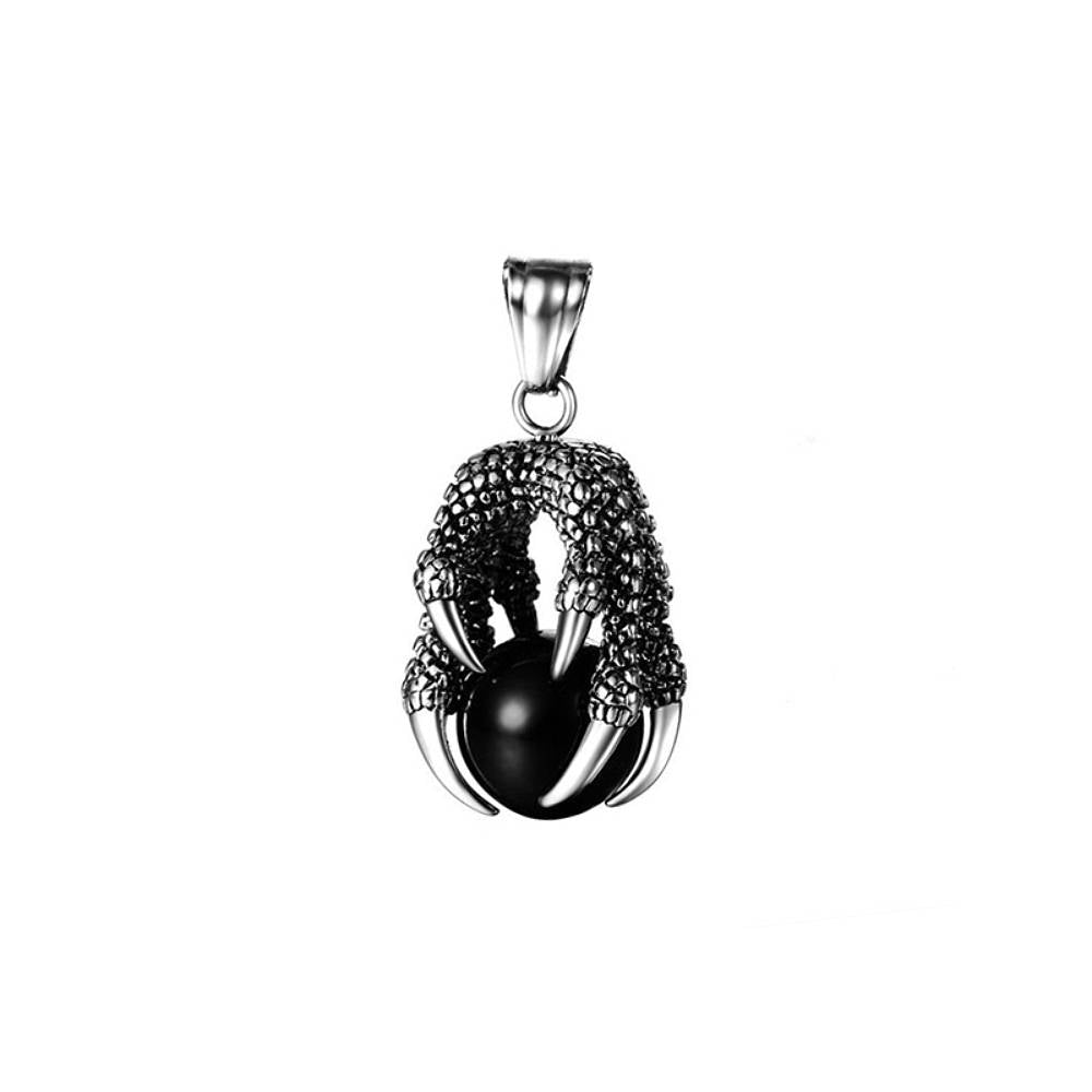 Dragon Claw Black Ball Silver Stainless Steel Pendant