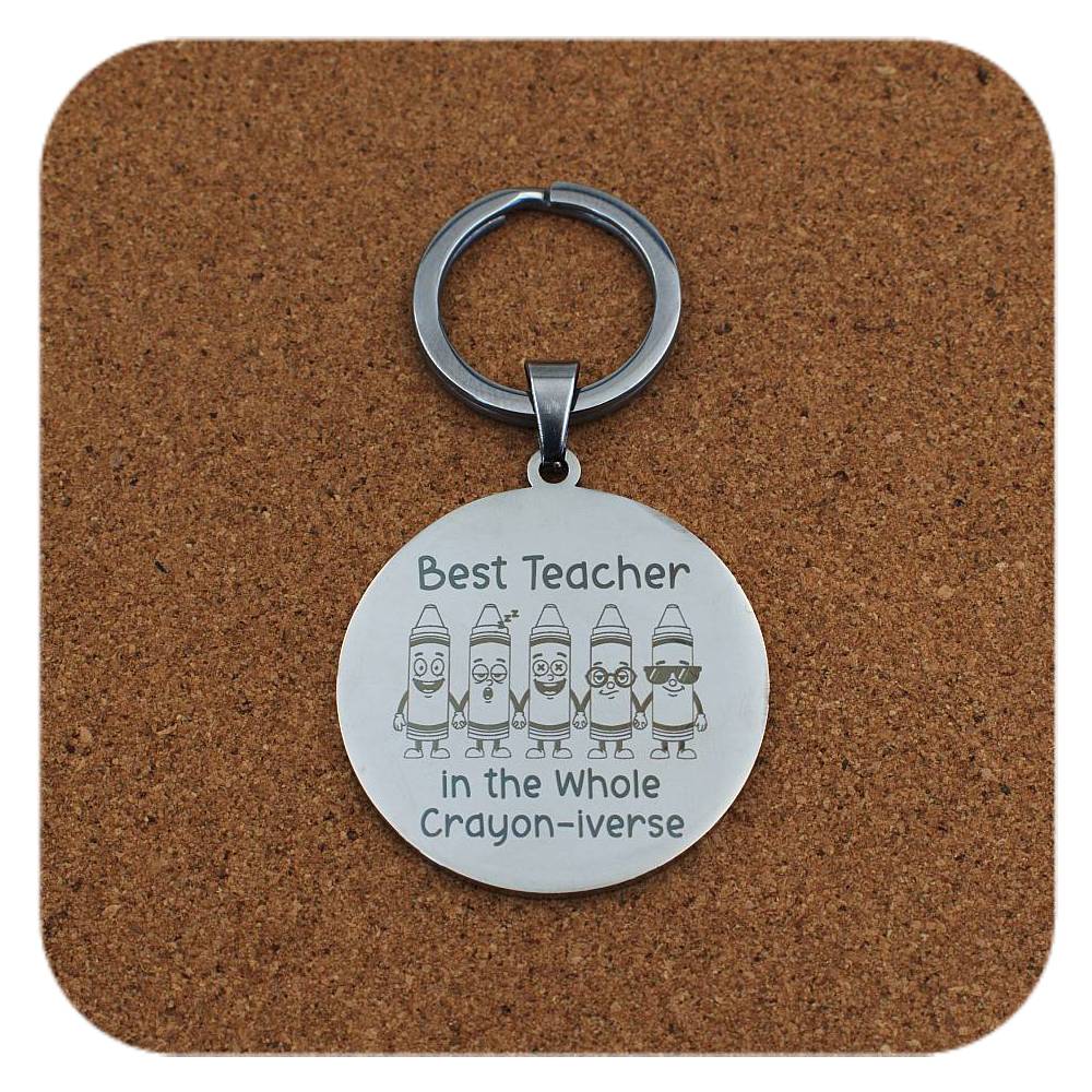 Best Teacher In Crayon-iverse Stainless Steel Keyring Custom Personalised Engraved