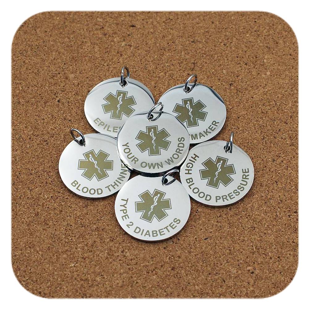 Star Of Life Emergency ID Stainless Steel Engraved Pendant Clip On Charm Necklace Custom