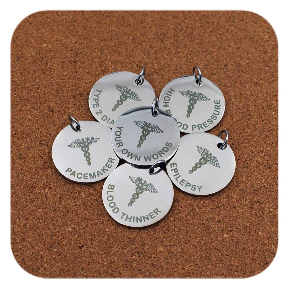 Caduceus Symbol Emergency ID Pendant Clip On Charm Necklace Engraved Custom Stainless Steel