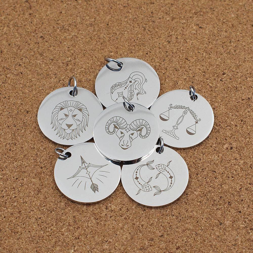 Zodiac Star Sign Engraved Stainless Steel Pendant | Clip On Charm | Necklace