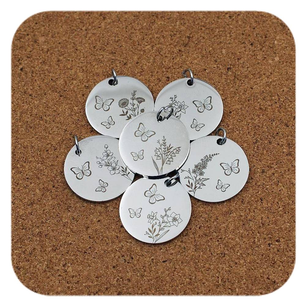 Birth Flower Butterfly Stainless Steel Pendant Clip On Charm Necklace Engraved