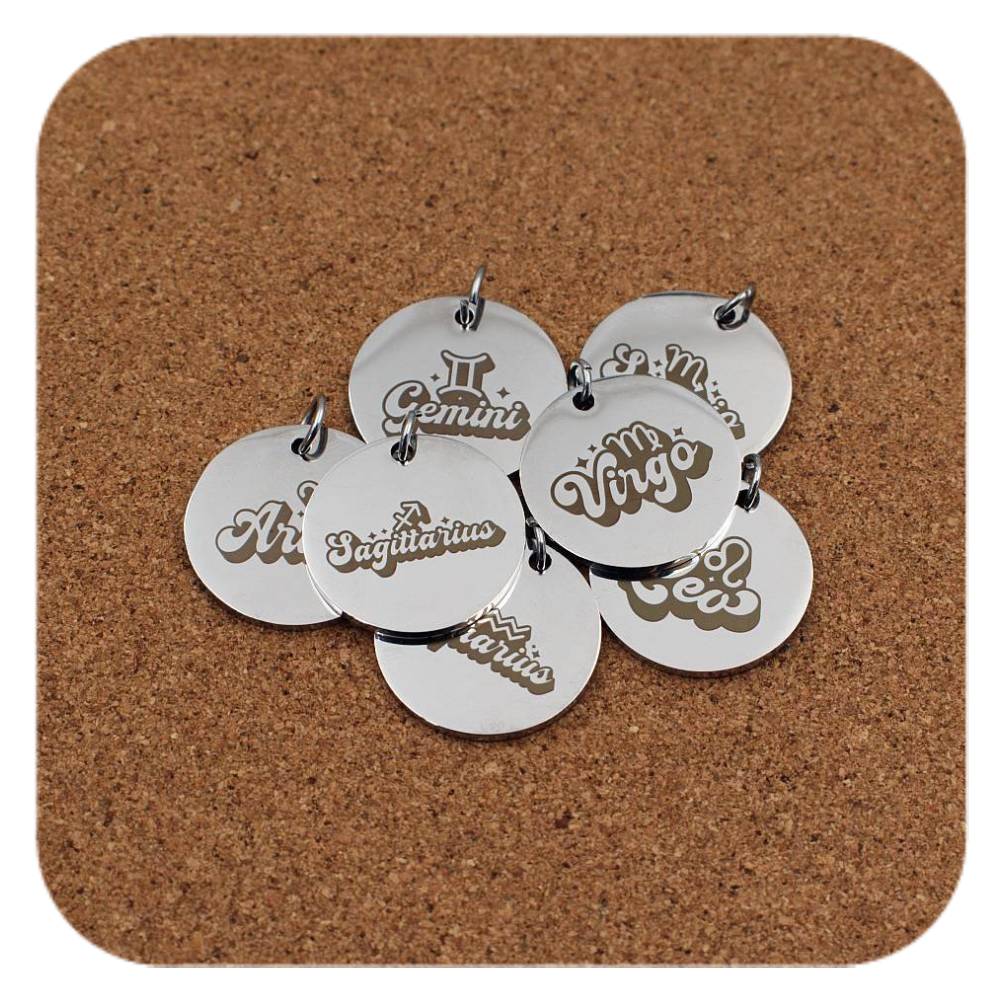 Zodiac Star Sign Words Pendant Clip On Charm Necklace Custom Stainless Steel Engraved