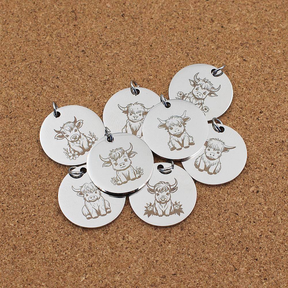 Highland Cow Engraved Stainless Steel Pendant | Clip On Charm | Necklace