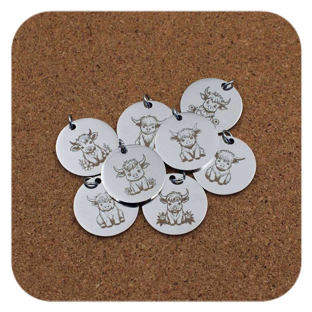 Cute Highland Cow Stainless Steel Custom Engraved Pendant Clip On Charm Necklace