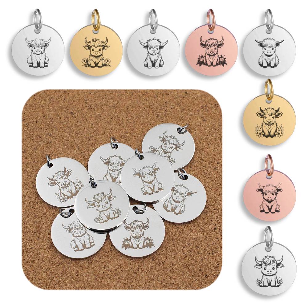 Highland Cow Engraved Stainless Steel Pendant | Clip On Charm | Necklace