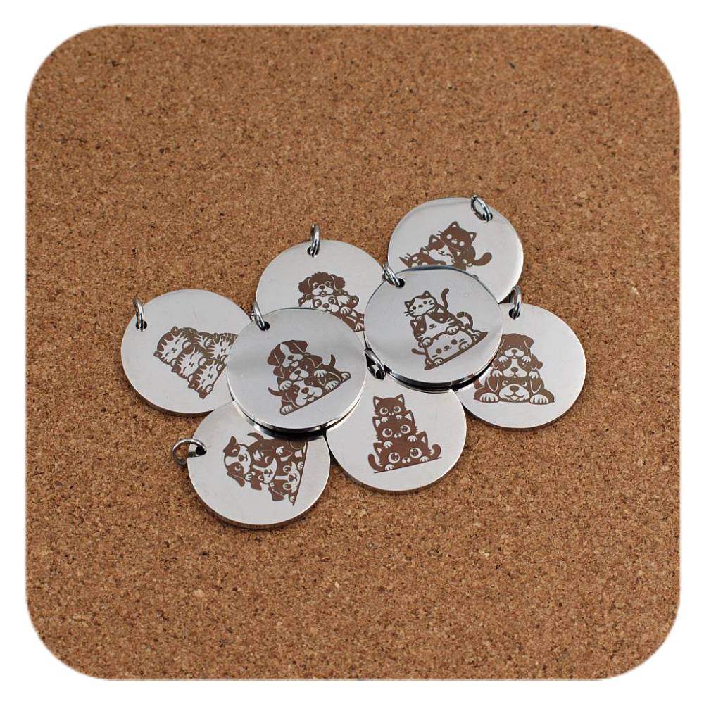 Cats Dogs Trio Stainless Steel Engraved Custom Pendant Clip On Charm Necklace