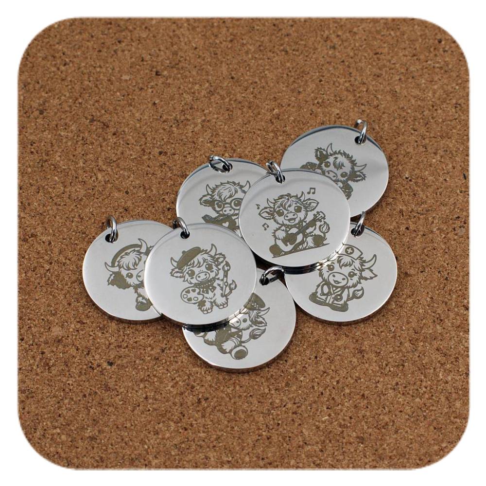 Scottish Highland Cow Stainless Steel Custom Pendant Clip On Charm Necklace Engraved