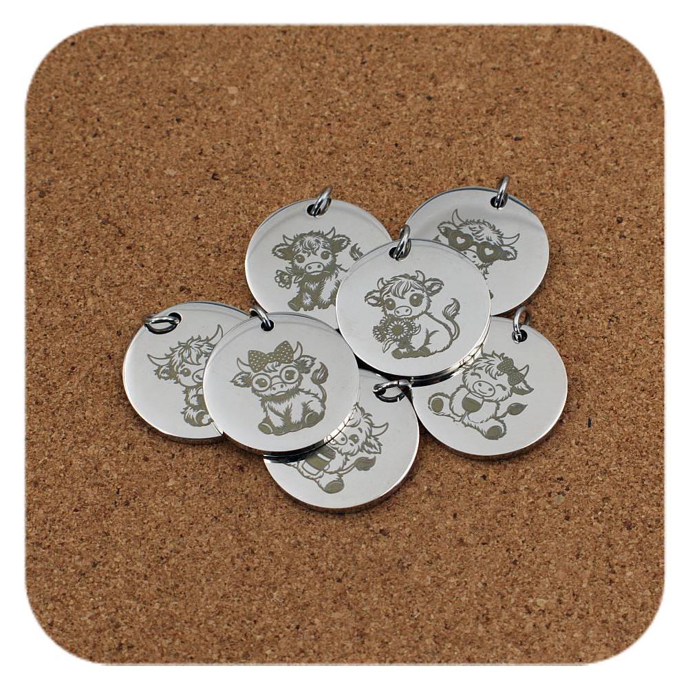 Cute & Sassy Highland Cow Stainless Steel Pendant Clip On Charm Necklace Engraved Custom