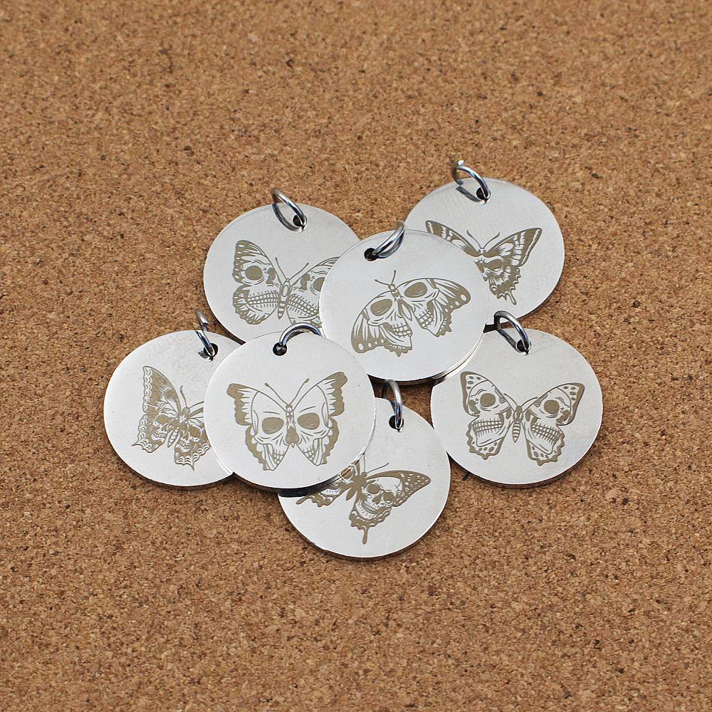 Skull Butterfly Engraved Stainless Steel Pendant | Clip On Charm | Necklace