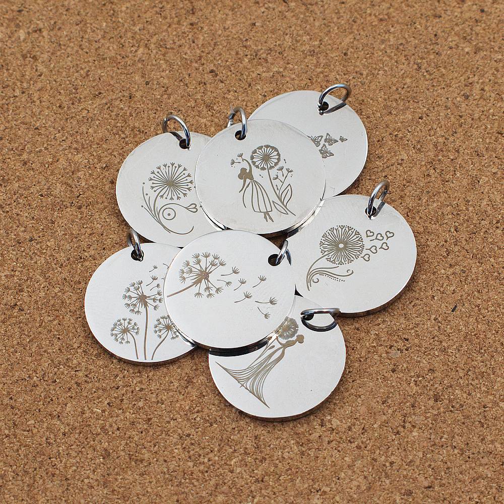 Dandelion Engraved Stainless Steel Pendant | Clip On Charm | Necklace