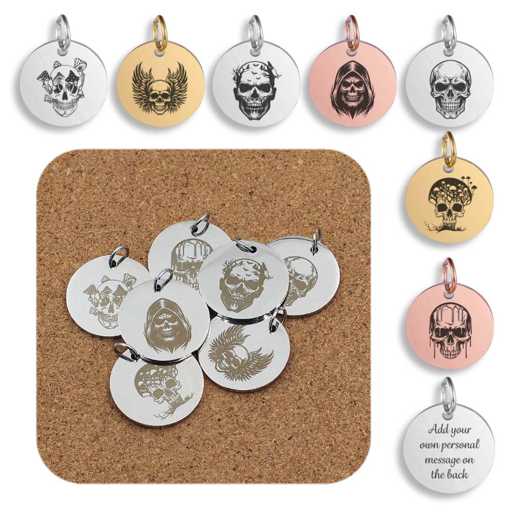 Skull Engraved Stainless Steel Pendant | Clip On Charm | Necklace