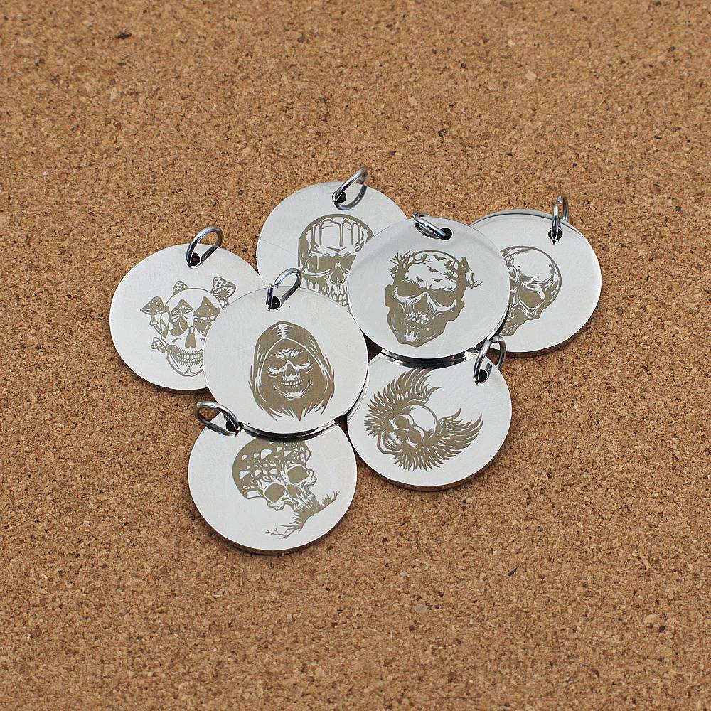 Skull Engraved Stainless Steel Pendant | Clip On Charm | Necklace