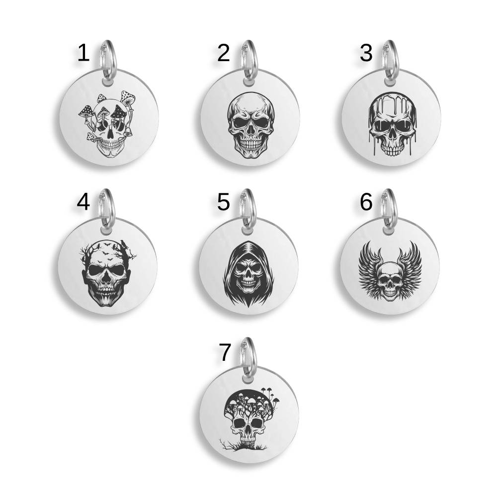 Skull Engraved Stainless Steel Pendant | Clip On Charm | Necklace