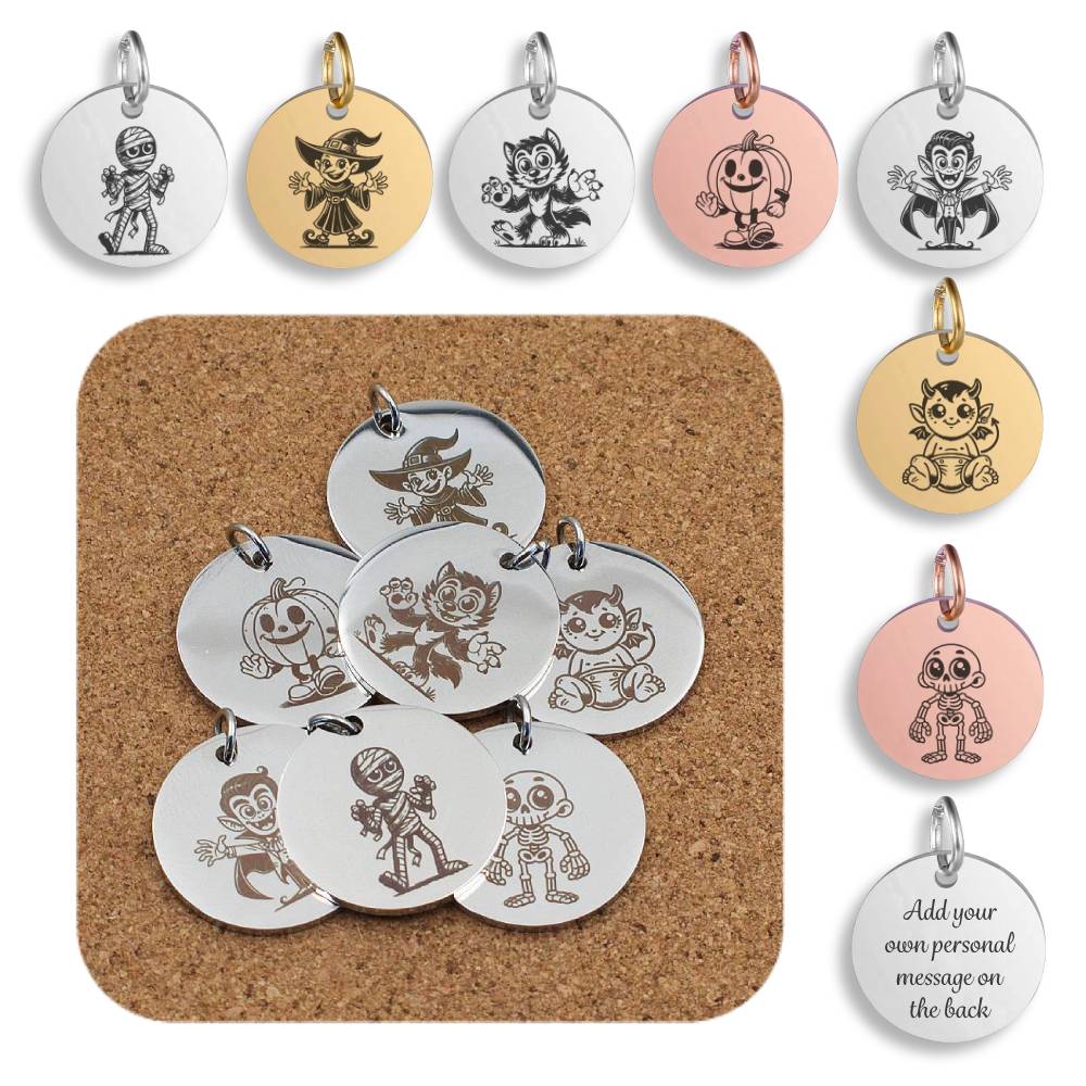 Halloween Engraved Stainless Steel Pendant | Clip On Charm | Necklace