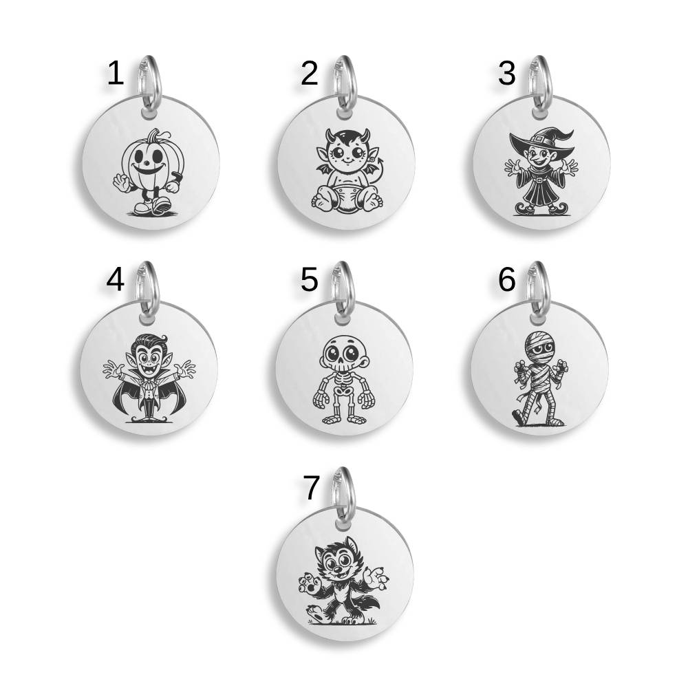 Halloween Engraved Stainless Steel Pendant | Clip On Charm | Necklace