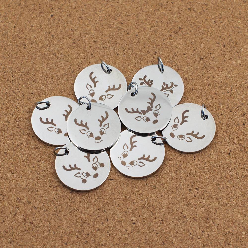 Reindeer Head Engraved Stainless Steel Pendant | Clip On Charm | Necklace