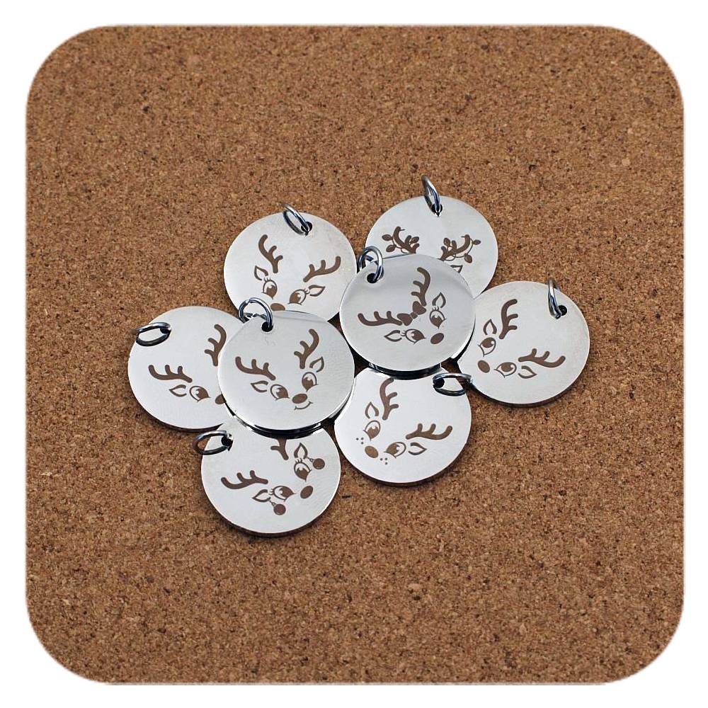 Cute Reindeer Head Pendant Clip On Charm Necklace Stainless Steel Custom Engraved