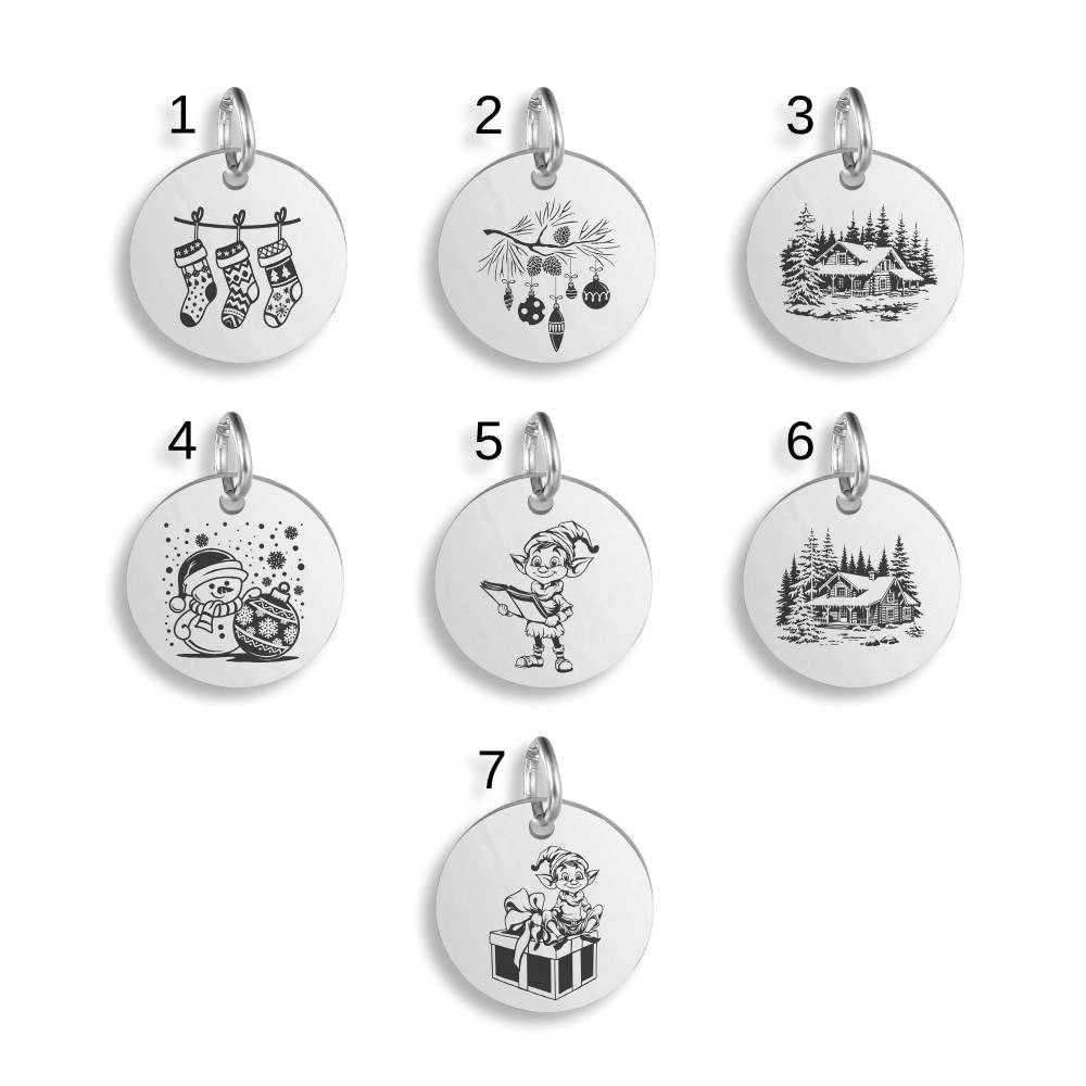 Christmas Engraved Stainless Steel Pendant | Clip On Charm | Necklace
