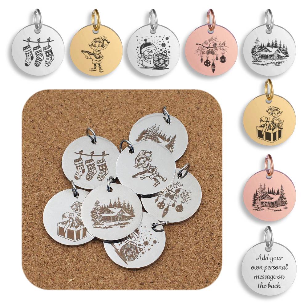 Christmas Engraved Stainless Steel Pendant | Clip On Charm | Necklace