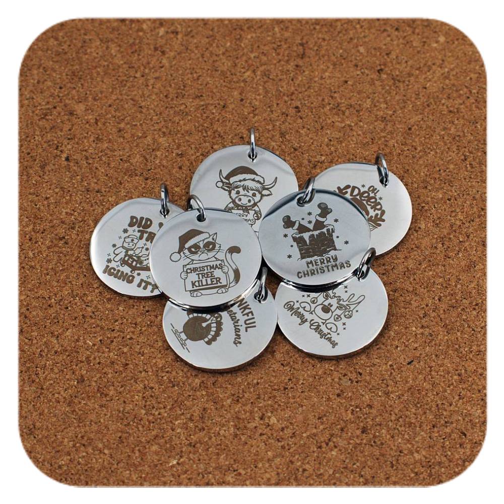 Christmas Fun Stainless Steel Custom Pendant Clip On Charm Necklace Engraved