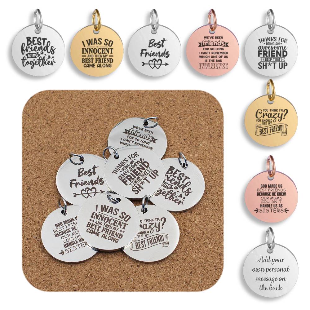 Best Friends Engraved Stainless Steel Pendant | Clip On Charm | Necklace