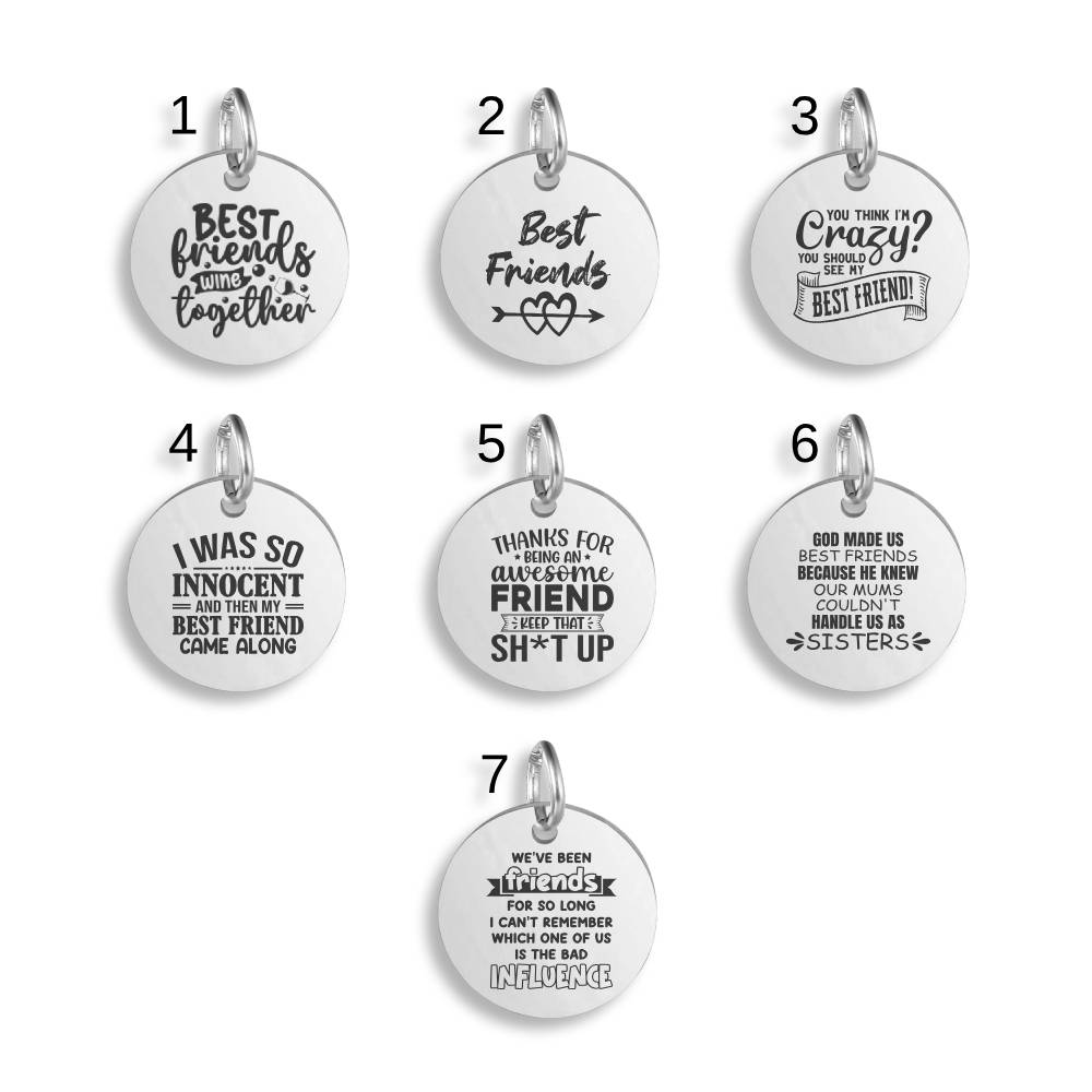 Best Friends Engraved Stainless Steel Pendant | Clip On Charm | Necklace