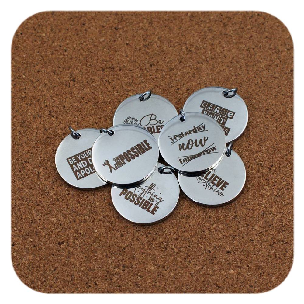 Motivational Quote Pendant Clip On Charm Necklace Custom Engraved Stainless Steel