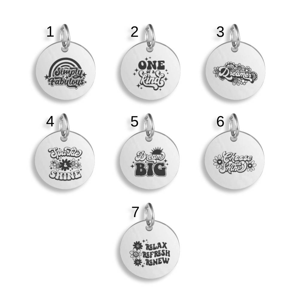 Inspiring Words Pendant Clip On Charm Necklace Engraved Stainless Steel Custom