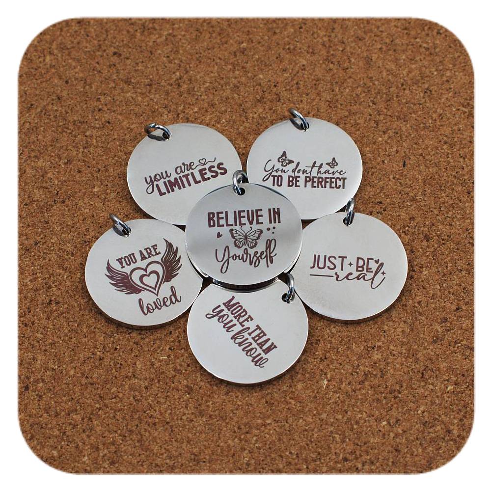 Positivity Quote Stainless Steel Pendant Clip On Charm Necklace Engraved