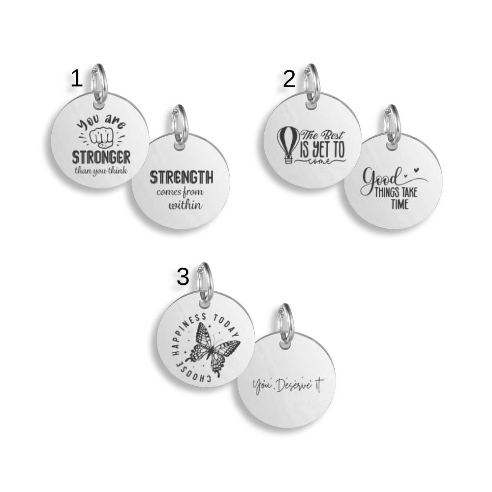 Positive Energy Pendant Clip On Charm Necklace Stainless Steel Engraved