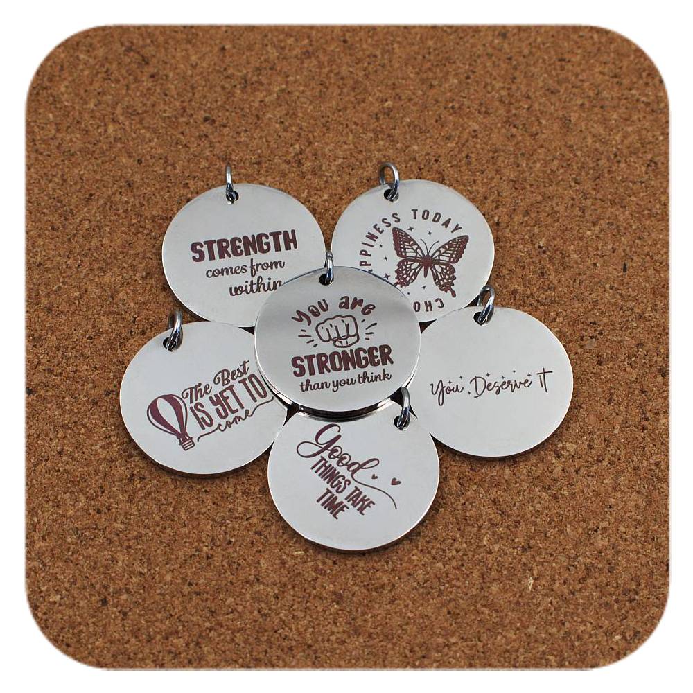Positive Energy Pendant Clip On Charm Necklace Stainless Steel Engraved