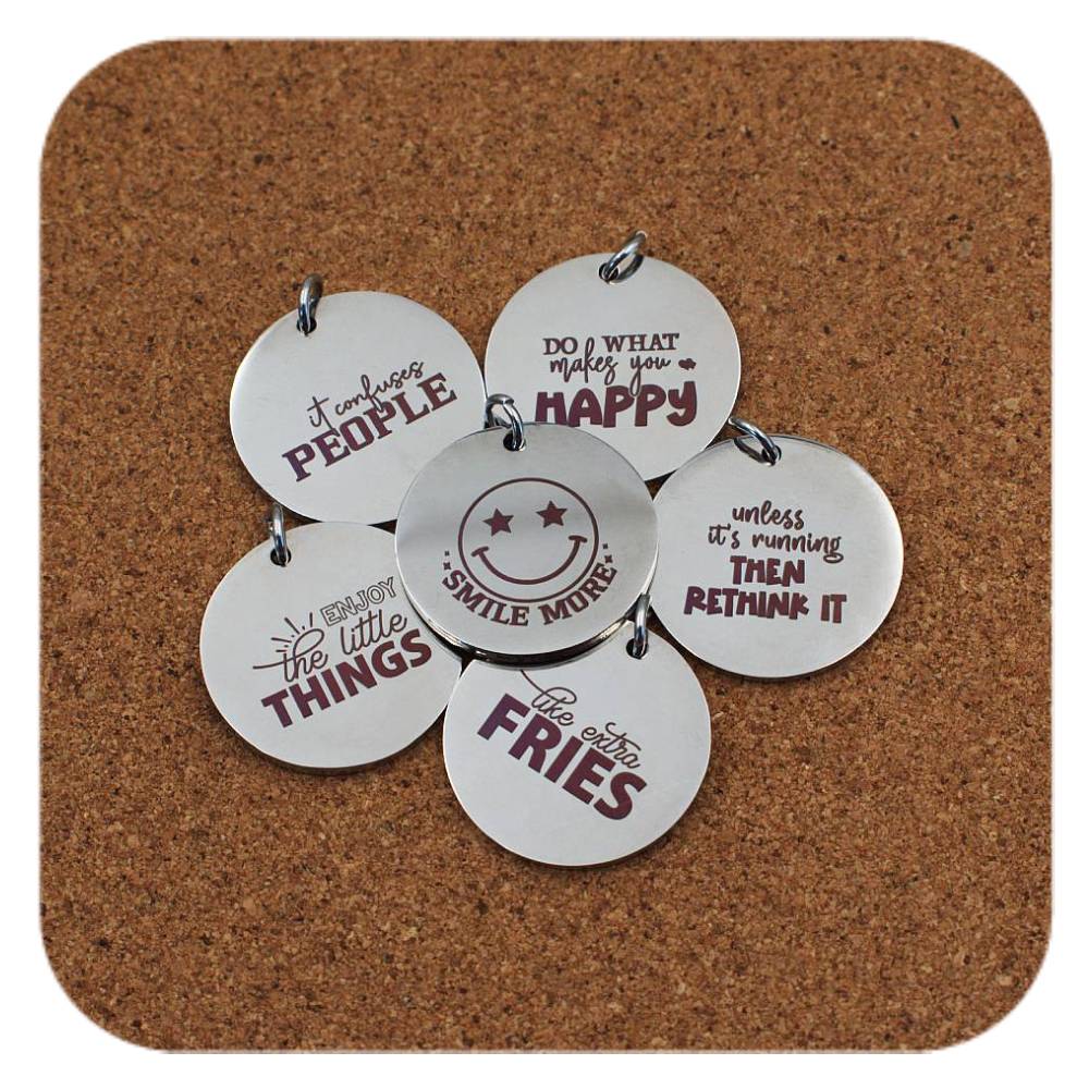 Smiles & Motivation Pendant Clip On Charm Necklace Stainless Steel Engraved