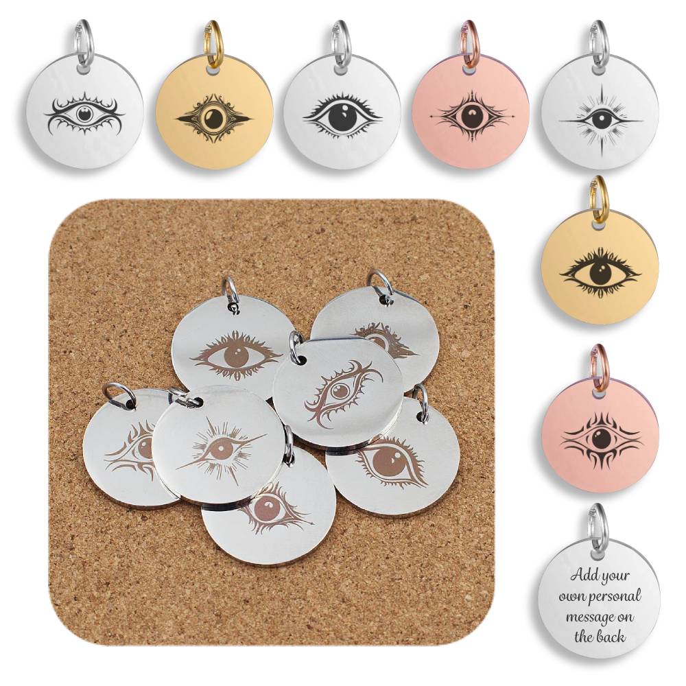 Evil Eye Engraved Stainless Steel Pendant | Clip On Charm | Necklace