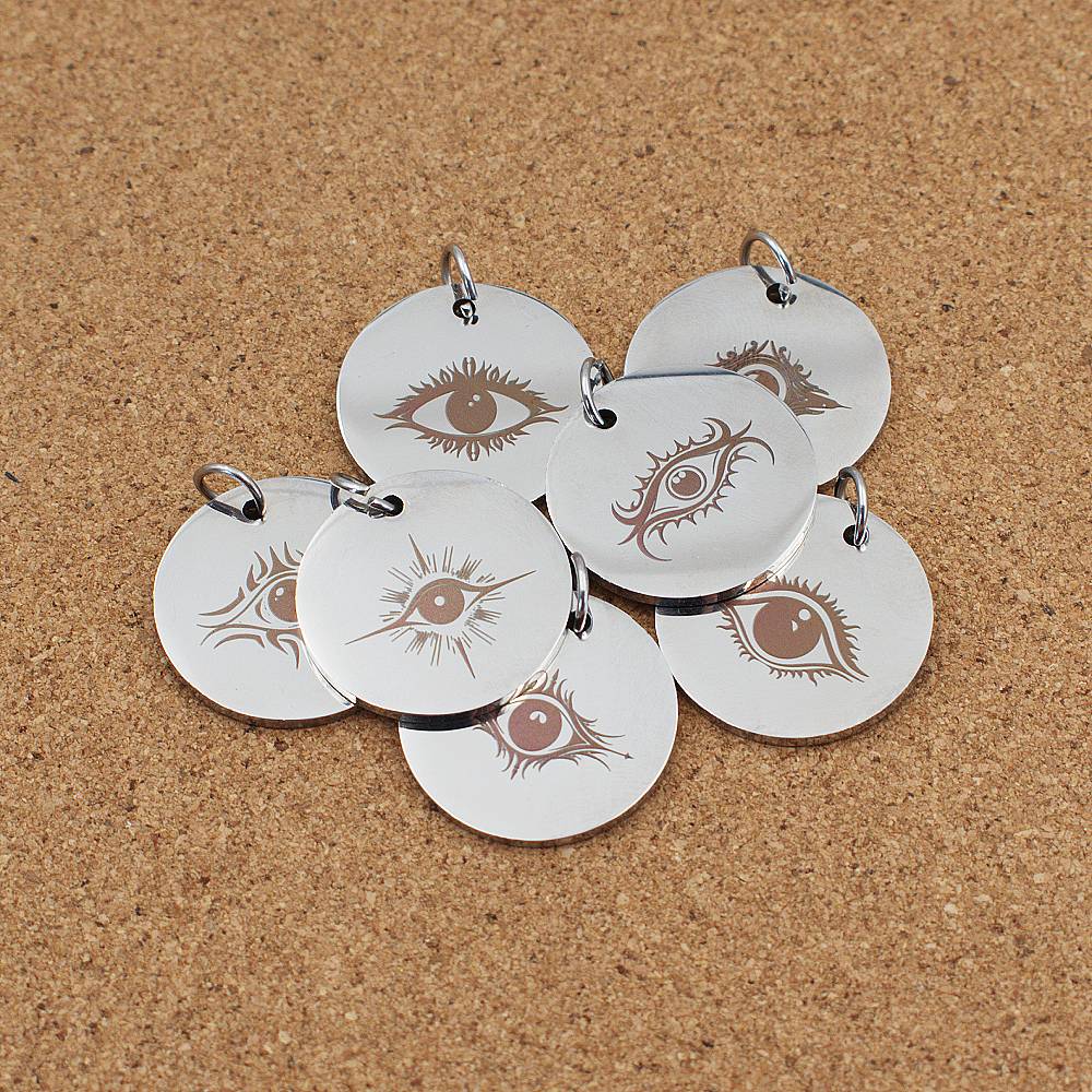 Evil Eye Engraved Stainless Steel Pendant | Clip On Charm | Necklace