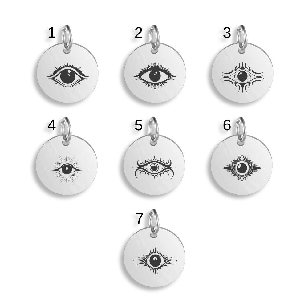Evil Eye Engraved Stainless Steel Pendant | Clip On Charm | Necklace