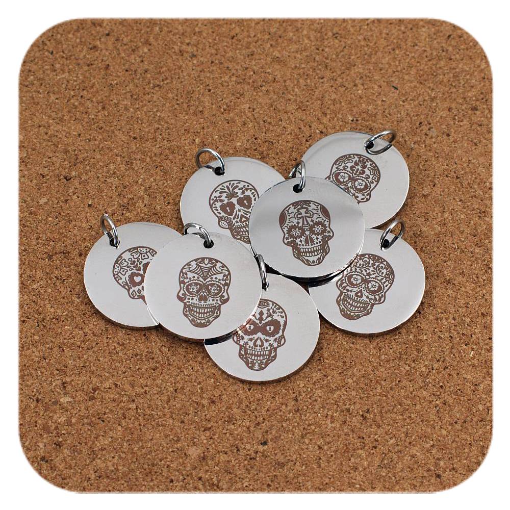 Sugar Skull Pendant Clip On Charm Necklace Stainless Steel Custom Engraved
