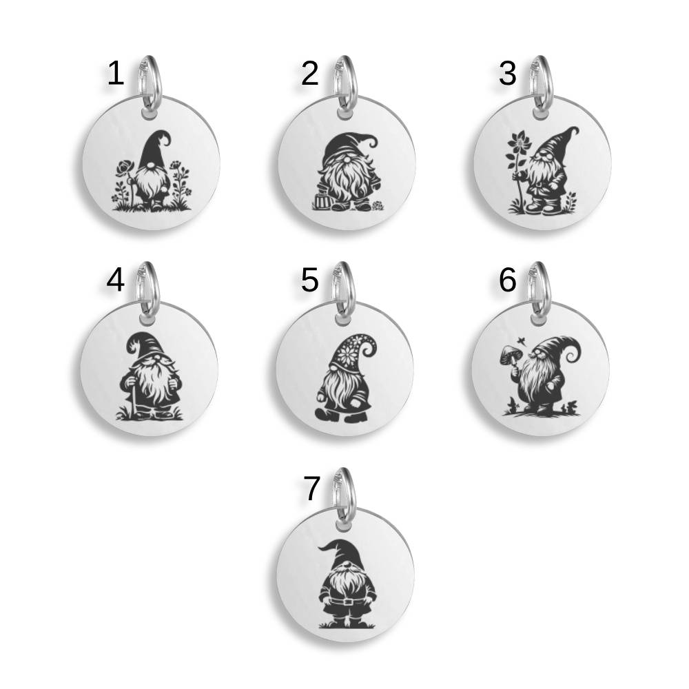 Garden Gnome Pendant Clip On Charm Necklace Engraved Stainless Steel Custom