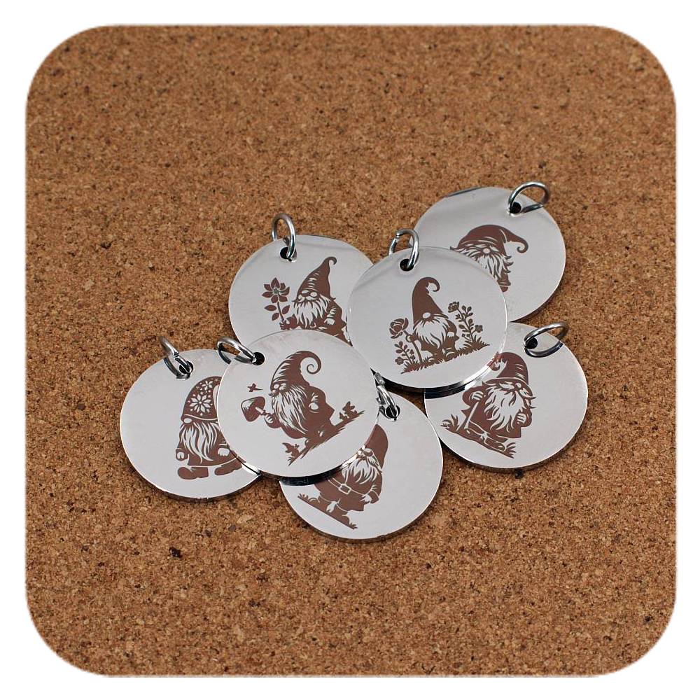 Garden Gnome Pendant Clip On Charm Necklace Engraved Stainless Steel Custom
