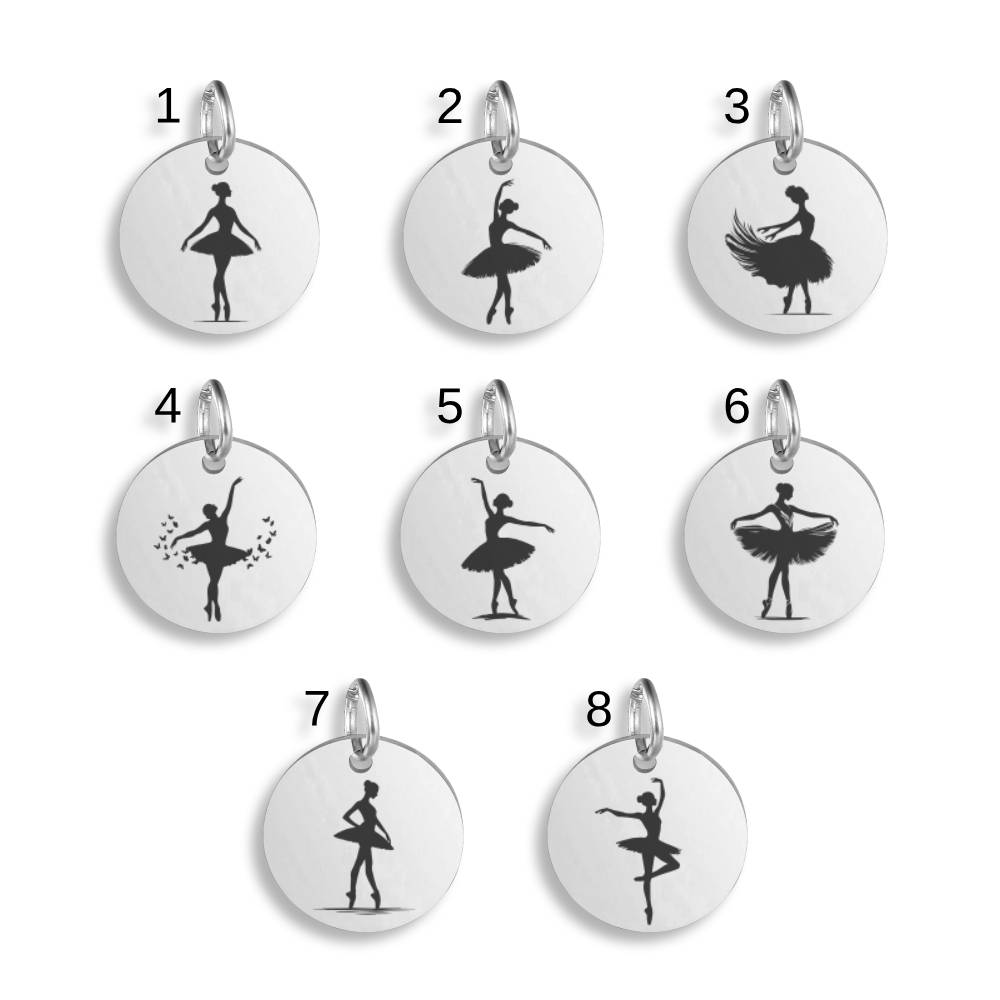 Dancing Ballerina Pendant Clip On Charm Necklace Engraved Custom Stainless Steel