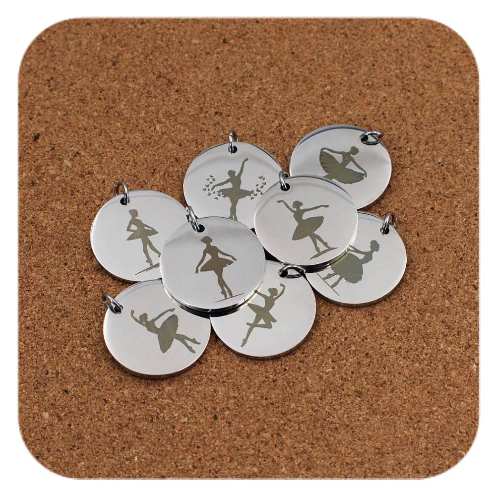 Dancing Ballerina Pendant Clip On Charm Necklace Engraved Custom Stainless Steel