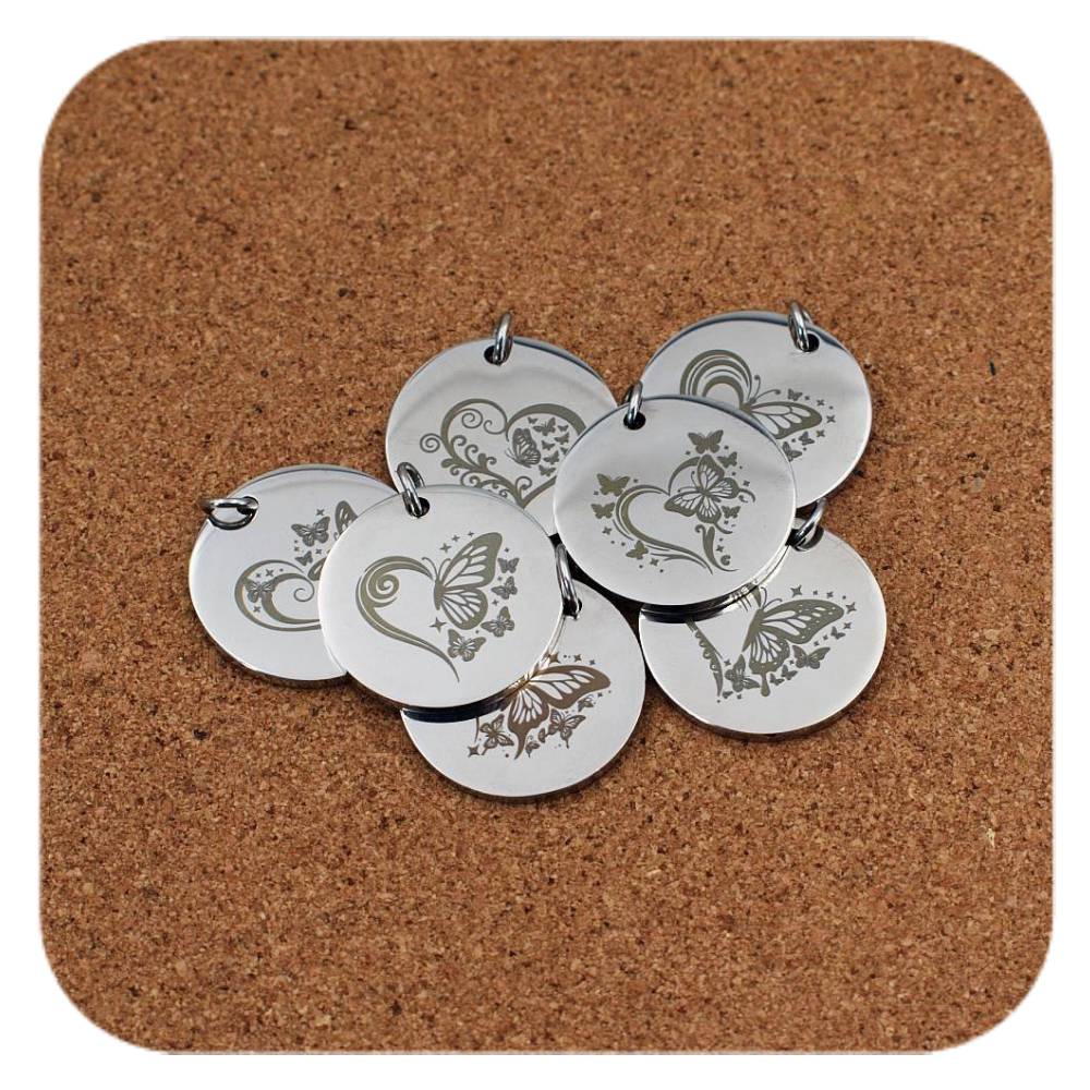 Hearts & Butterflies Stainless Steel Engraved Custom Pendant Clip On Charm Necklace