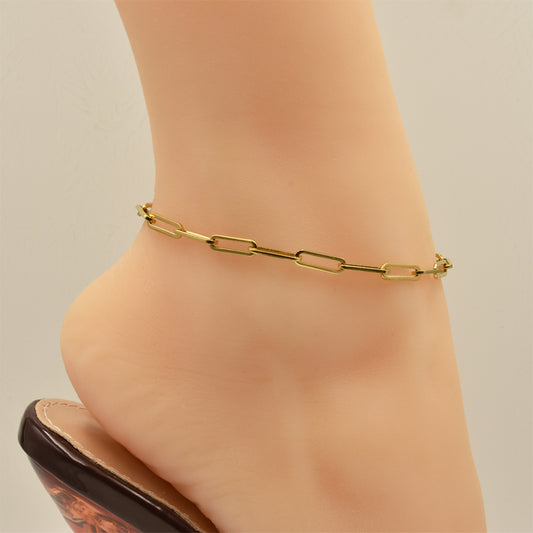 Paperclip Chain Golden Stainless Steel Anklet