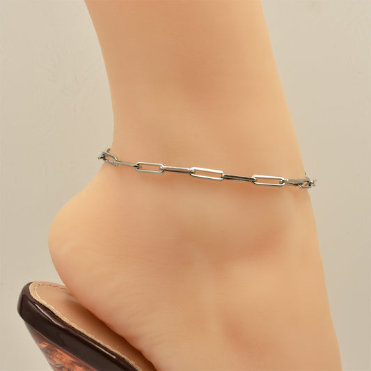 Paperclip Chain Silver Stainless Steel Anklet